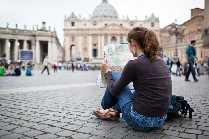 Young female tourist at St. Peter's square
