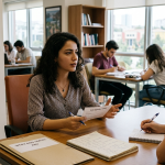 Work and Travel mülakatı için bilgisayar başında hazırlık yapan üniversite öğrencisi