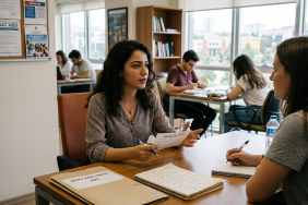 Work and Travel mülakatı için bilgisayar başında hazırlık yapan üniversite öğrencisi